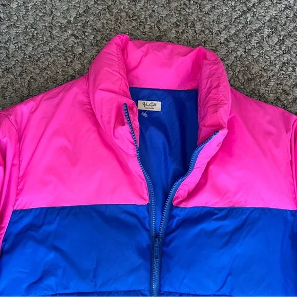 Colorblock Pink and Blue Puffer Jacket - Picture 3 of 4